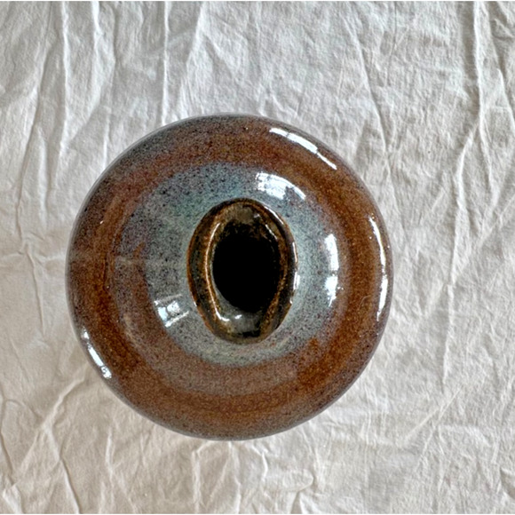 Signed Studio Pottery Bud Vase Drip Glazed 6" Gray Brown Artisan Made - Picture 3 of 4